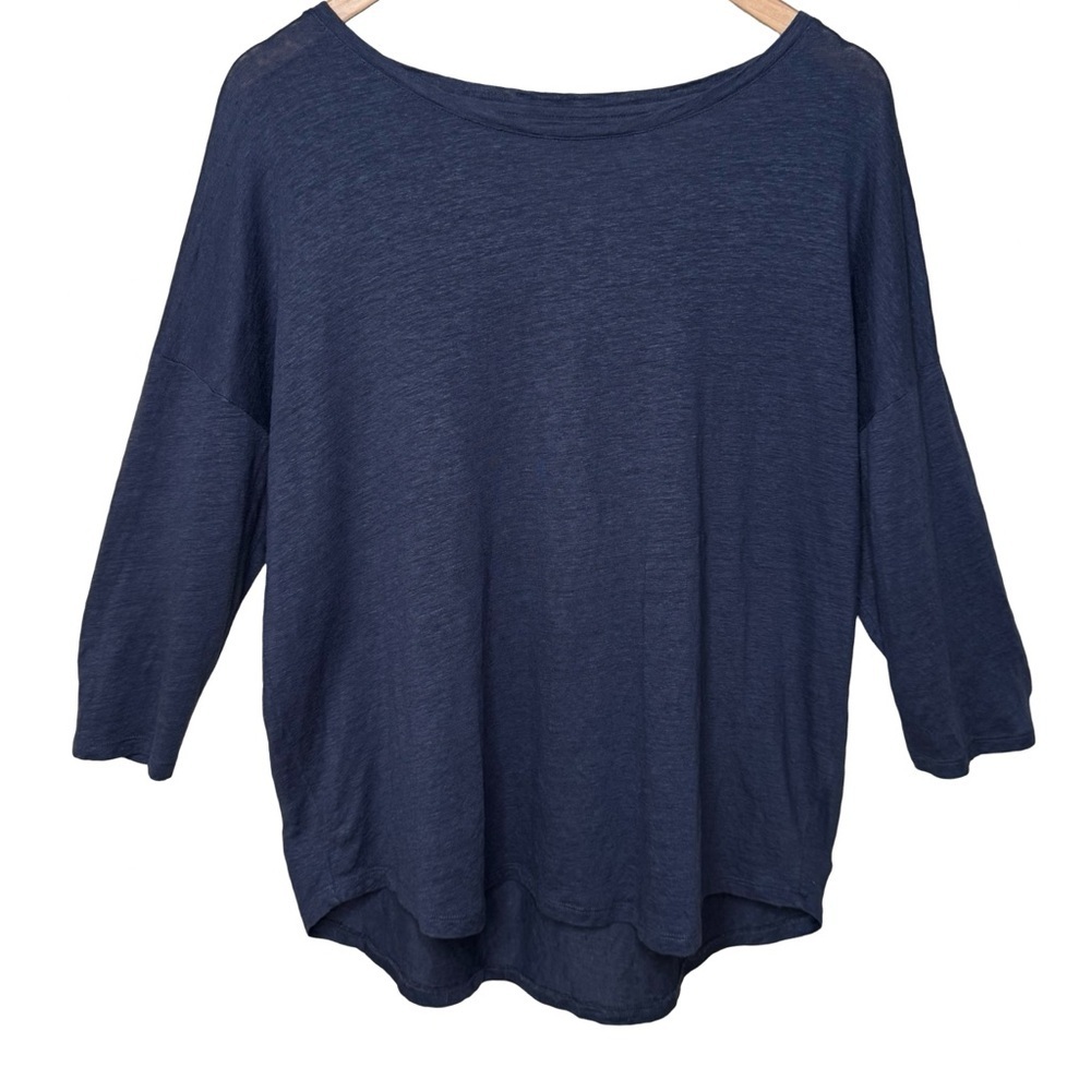 MAJESTIC FILATURES Deluxe Teeshirt Slub Linen Boatneck Elbow Sleeve Blue Size XL - Picture 8 of 13